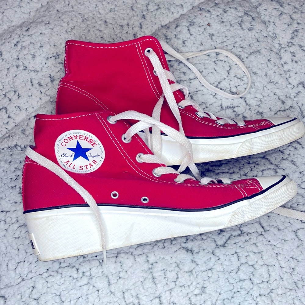 CONVERSE All Star Hi-Ness Wedge High-Top Sneakers Red White Women’s 8 537105F